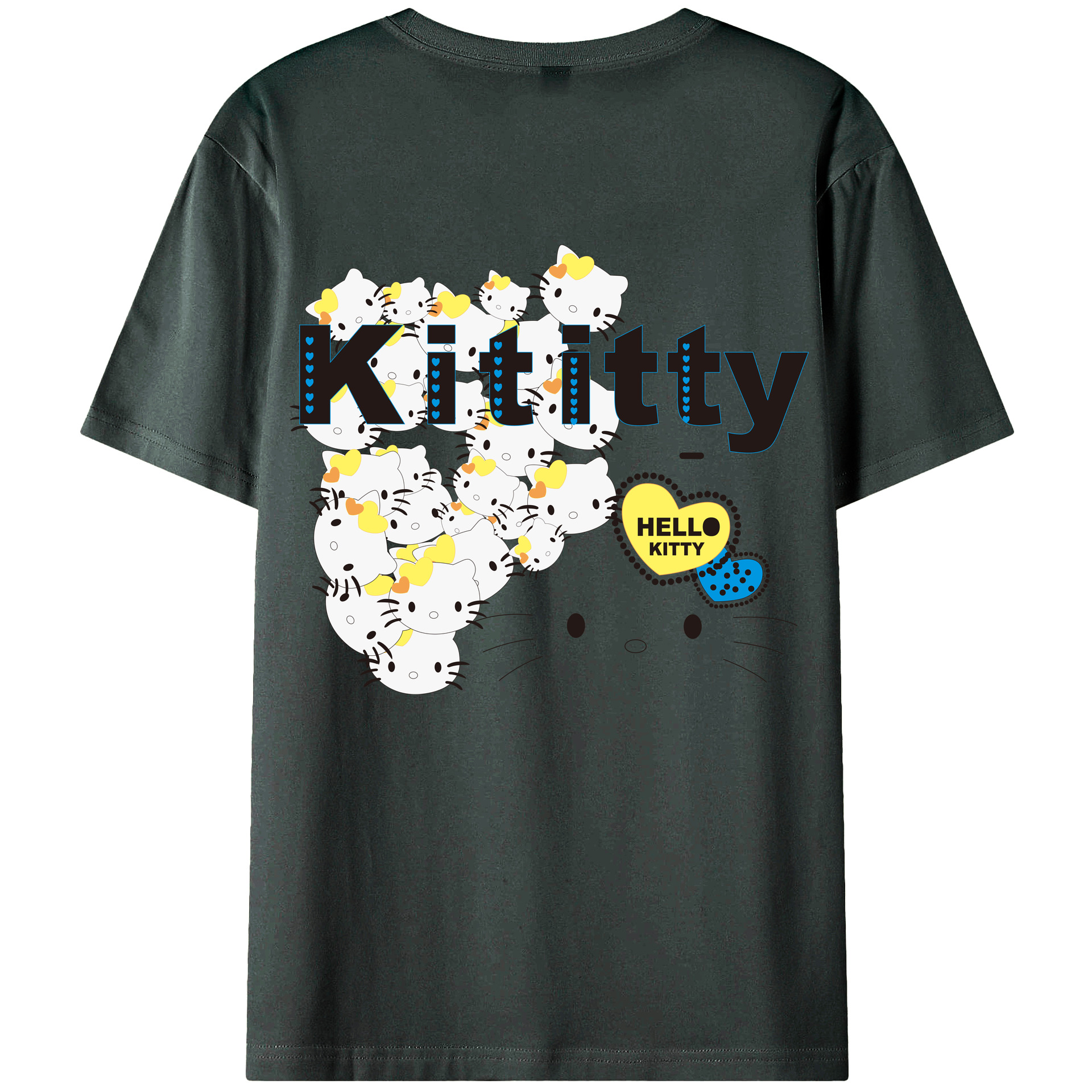 （画像用） Hello Kitty ハローキティ 綿100％ メンズ半袖Tシャツ（バックプリント） 通気性